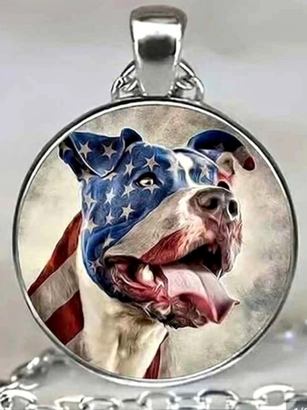 American Flag Dog Pitbull Pendant Necklace